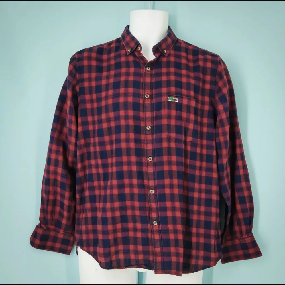 Lacoste Plaid Check Collared Long Sleeve Slim Fit Shirt